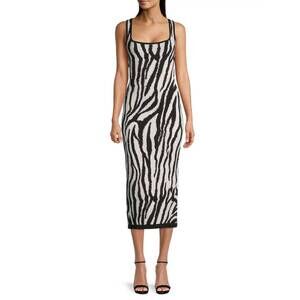 NEW TOCCIN kendall zebra bodycon square neck dress in black/white